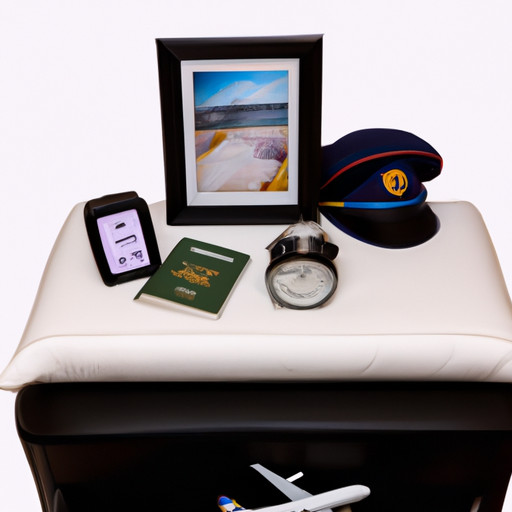 An image depicting a pilot's empty bedside table with a clock showing various time zones, a packed suitcase, and a family photo, symbolizing the factors contributing to pilots spending extended periods away from home