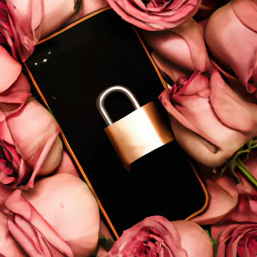 An image that portrays a discreet smartphone with a locked screen, partially hidden under a pile of roses, suggesting secrecy and temptation