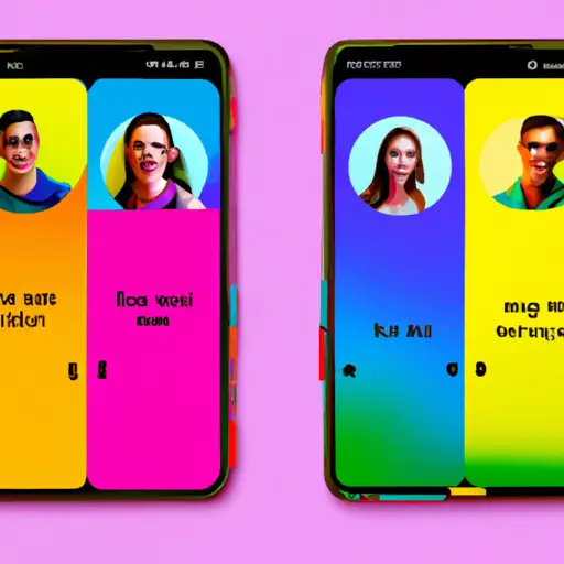 An image showcasing a smartphone screen split into two halves: on the left, a vibrant collage of 21-year-olds engaged in fun activities, and on the right, a sleek OkCupid interface with colorful profiles and messaging options