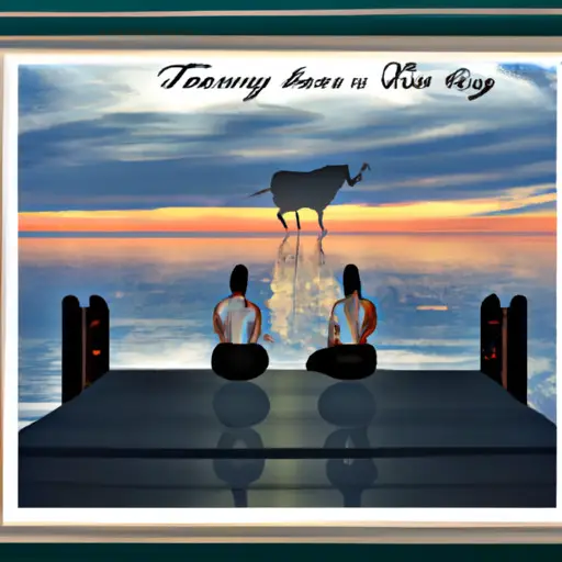 An image showcasing a serene beach scene at sunset, with a Taurus woman and her water sign best friend sitting on a wooden dock, engrossed in deep conversation, their reflections dancing on the calm water