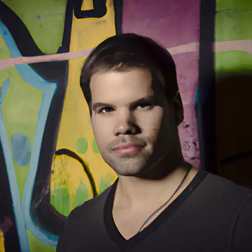 An image showcasing a stylish man confidently leaning against a graffiti-covered wall, looking directly at the camera with a slight smirk, exuding charisma and charm