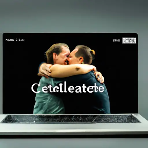 An image showcasing a couple joyfully embracing on a laptop screen displaying a sleek, secure website interface