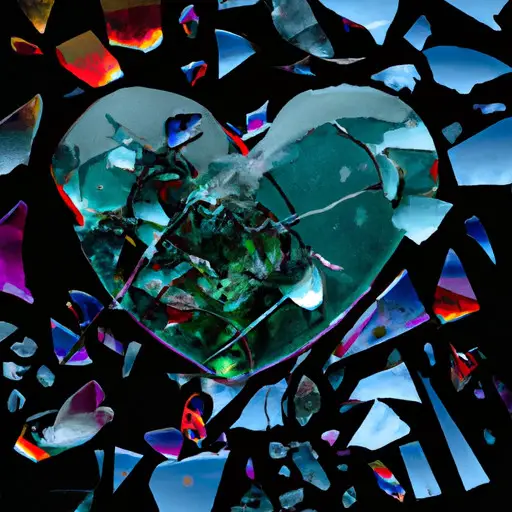 An image depicting a shattered heart made of delicate glass, surrounded by fragments of trust and love