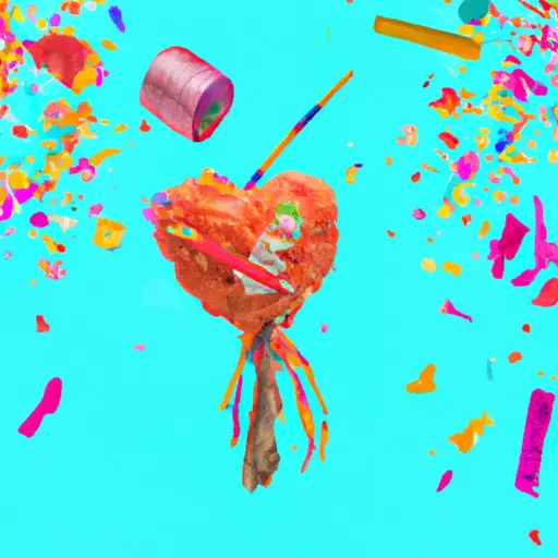 An image that captures the essence of a breakup with humor: a cracked heart-shaped piñata suspended mid-air, surrounded by a colorful explosion of candy and confetti, symbolizing the unexpected joy and release that comes from moving on