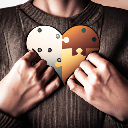 An image that portrays a person with a complex jigsaw puzzle for a heart, where pieces only fit when a deep emotional connection is formed, representing the concept of demisexuality and the exploration of its relationship with being straight