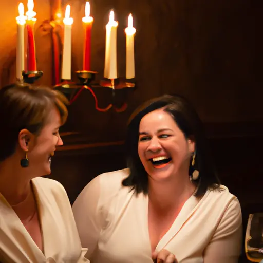 An image depicting two individuals engaged in a lively conversation while enjoying a candlelit dinner at an intimate restaurant