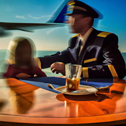 An image that captures the complexity of a pilot's work-life balance: Show a pilot in uniform, torn between family and cockpit, with a blurred background of an airplane taking off and a deserted family dinner table