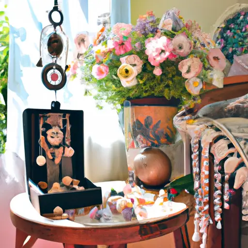 an enchanting scene: a cozy, sunlit room adorned with a whimsical handmade dreamcatcher cascading delicate beads; nearby, a vibrant bouquet of pressed flowers lies atop a carefully crafted wooden jewelry box, overflowing with personalized trinkets and treasures