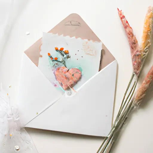 An image of a delicate, pastel-colored envelope, sealed with a wax heart stamp