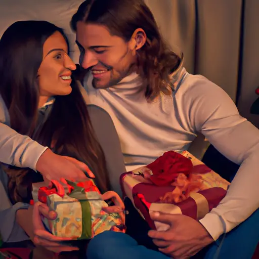An image capturing the joy of a homemade gift exchange between a couple on their anniversary