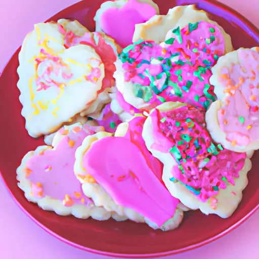 An image featuring a colorful assortment of heart-shaped cookies, intricately decorated with vibrant icing and sprinkles