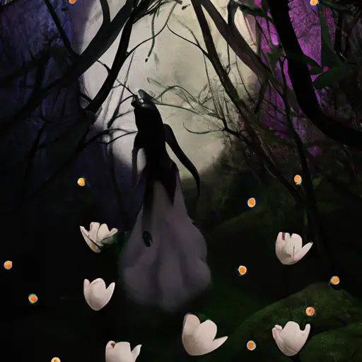 An image that portrays a Taurus woman standing alone in an eerie moonlit forest, her silhouette reflecting an air of mystery as tangled vines and wilting flowers encircle her, hinting at the hidden complexities within her nature