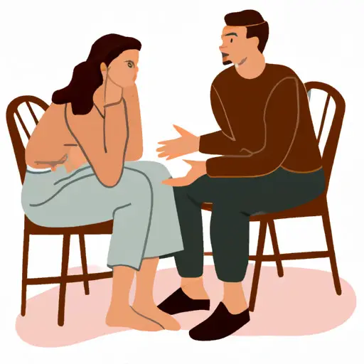An image depicting a couple sitting together, discussing their expectations and boundaries while co-parenting