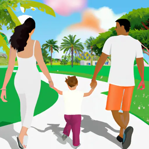 An image showcasing a couple walking hand in hand, with their child happily skipping alongside them