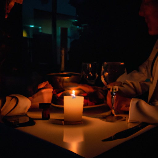 An image that captures the essence of dating a resident doctor: a couple sharing a candlelit dinner in a cozy, dimly lit restaurant, with stethoscope and medical equipment subtly placed on the table