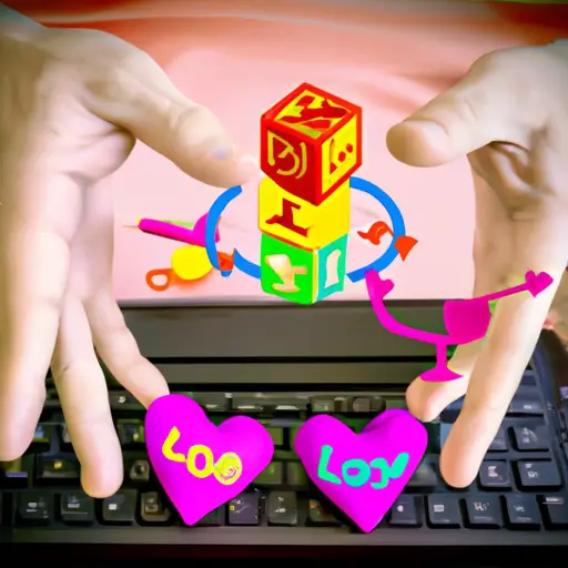 An image that portrays a single dad's hands skillfully juggling colorful toys, a laptop for work, and a heart-shaped symbol representing love and dating, capturing the delicate balancing act of dating and parenting