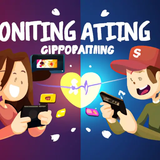 An image showcasing the seamless integration of gaming and dating by depicting a couple engaged in intense multiplayer gaming on a split-screen, while also subtly highlighting the app's features and benefits