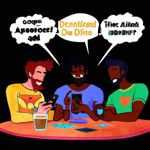  Create an image showcasing a diverse group of Black nerds engaging in meaningful conversations on a dating app interface