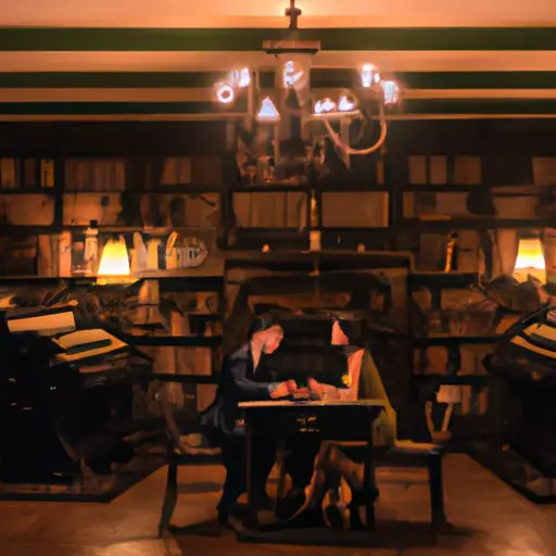 An image featuring a couple sitting side by side at a candlelit table in a historic library