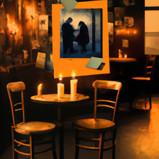 An image featuring a warm, candlelit café setting with two empty chairs facing each other