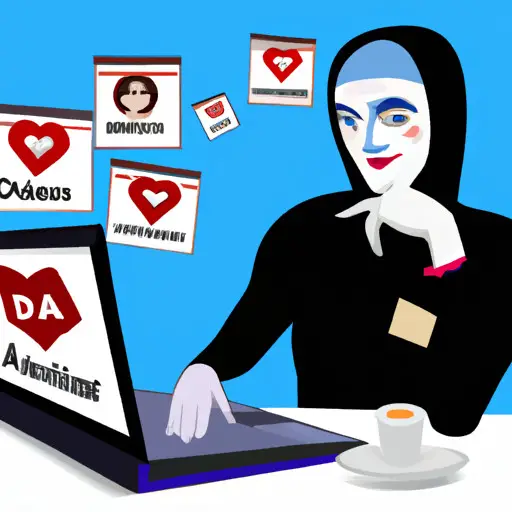 An image displaying a thoughtful widow with a laptop, surrounded by various dating website logos