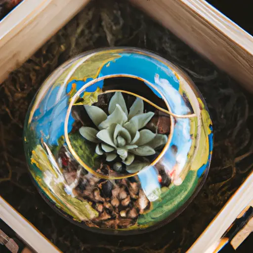 An image showcasing a beautifully wrapped globe-shaped terrarium filled with miniature succulents, symbolizing the couple's love that knows no boundaries, a perfect unique and memorable destination wedding gift
