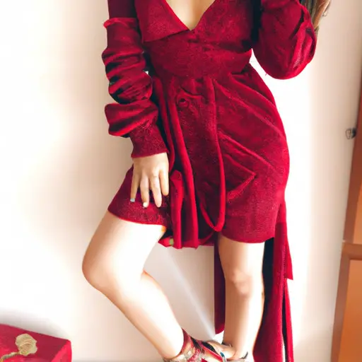  the essence of a romantic and flirty dinner date outfit for ladies with an image of a stunning woman wearing a figure-hugging, off-the-shoulder red dress, paired with strappy heels and delicate gold jewelry