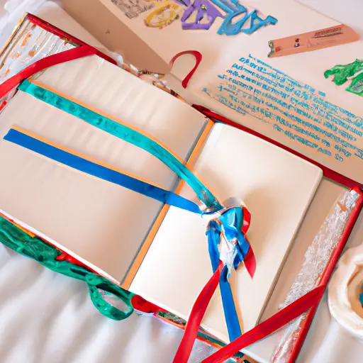 An image showcasing a handcrafted photo album adorned with delicate lace and colorful ribbons, filled with cherished memories of a couple's adventures together, as a heartfelt DIY Christmas gift for a girlfriend