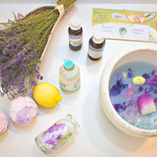  an inspiring image showcasing an array of homemade beauty products: a handcrafted rose-scented bath bomb fizzing in a vintage clawfoot tub, surrounded by jars of lavender-infused body scrub and a delicate homemade floral face mask