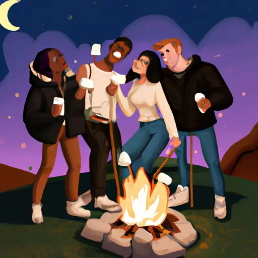  the essence of a cozy double date night with a captivating image of two couples gathered around a crackling bonfire under a starlit sky, toasting marshmallows on long sticks and sharing laughter, creating memories that will last a lifetime