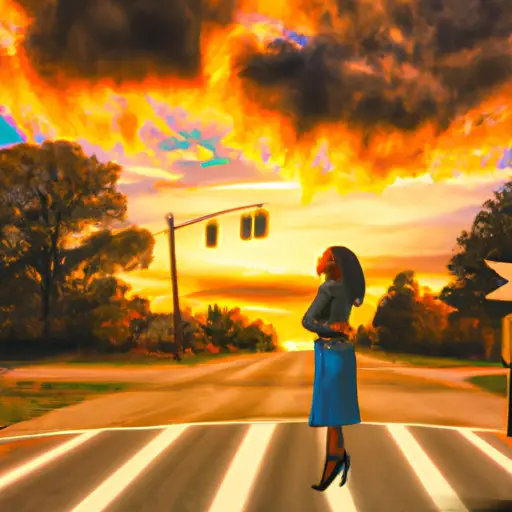 An image showcasing a person standing at a crossroads, a nostalgic sunset casting a warm glow