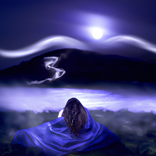 An image showcasing a serene moonlit landscape, where a slumbering figure is immersed in a vibrant dream world