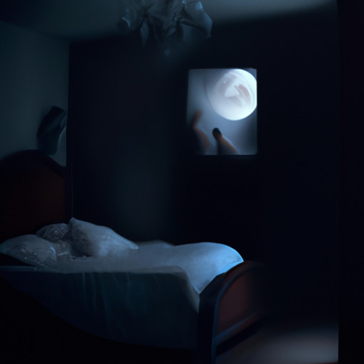 An image showcasing a serene bedroom scene with a slumbering figure, bathed in moonlight