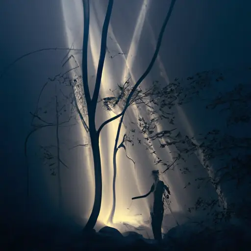 An image of a moonlit forest, where ethereal mist weaves through ancient trees
