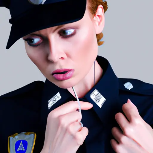 An image that portrays a female police officer caught in the act of cheating, her guilt-ridden expression juxtaposed against her uniform and badge, symbolizing the profound consequences and moral dilemma that follow such actions