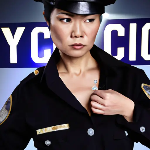 An image showcasing a confident female police officer diligently upholding her integrity by resisting the temptation to cheat, emphasizing trustworthiness and the importance of preventing female officer cheating