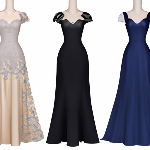 An image showcasing three elegant formal dinner dresses