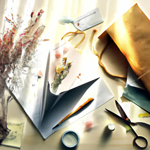 An image of a beautifully adorned wooden desk, bathed in warm sunlight, with delicate stationery, pens, and a dried flower bouquet