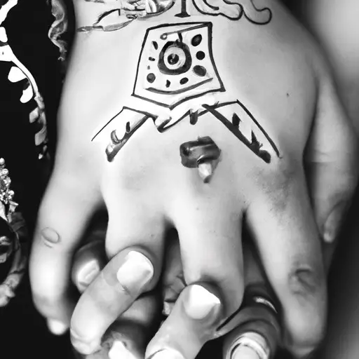 An image that captures the essence of newfound love, depicting a couple's intertwined hands, adorned with delicate tattooed patterns, symbolizing the beauty of accepting one another's past while embracing a shared future