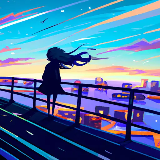 An image capturing the essence of a vibrant cityscape at twilight, with the silhouette of a woman standing on a bridge, gazing at the dazzling skyline, symbolizing the complexities of a girlfriend's past experiences