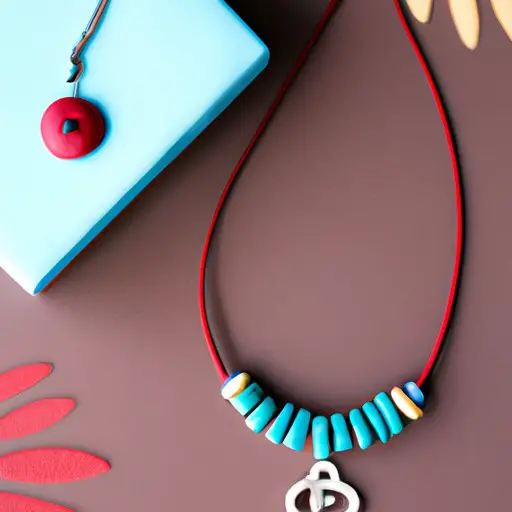 An image showcasing a beautifully crafted handmade necklace delicately adorned with vibrant beads and a dainty pendant, accompanied by an intricately designed clay ring, reflecting unique and thoughtful gift ideas for her