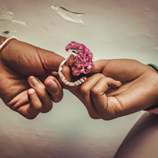  the essence of conflicted emotions: an image of two intertwined hands, one with a delicate, intertwined bracelet, symbolizing a committed relationship, while the other hand holds a single, vibrant flower, representing the secret desires of a hidden crush
