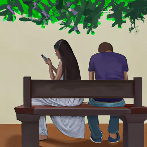 An image depicting a couple sitting on a park bench, one person engrossed in their phone while the other gazes longingly, emphasizing the importance of open communication in relationships