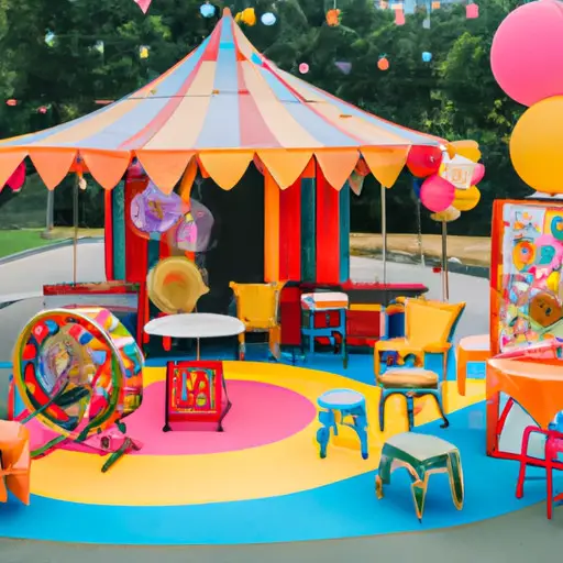 An image capturing the vibrant atmosphere of a whimsical carnival-themed birthday party
