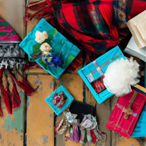 An engaging image showcasing a rustic wooden table adorned with an assortment of beautifully wrapped homemade gifts, including hand-knitted scarves, personalized photo albums, and intricately designed handmade jewelry, all radiating warmth and love