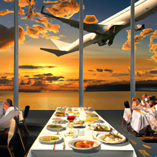 An image showcasing contrasting scenes of a pilot's exhilarating travels and the longing for home: a bustling airport terminal with planes taking off, juxtaposed against a serene family dinner table, evoking the rewards and challenges of their jet-setting life