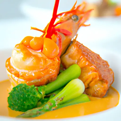 An image capturing a close-up shot of a mouth-watering dish, beautifully plated with vibrant colors and textures