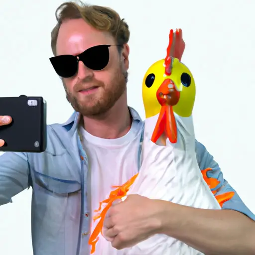 An image featuring a guy taking a selfie, playfully posing with a quirky prop like a rubber chicken or oversized sunglasses