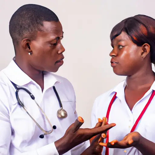 An image of a doctor and their partner engaged in a heartfelt conversation, leaning in towards each other with open body language