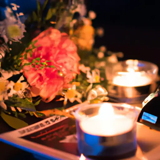 An image showcasing a couple on a romantic dinner date at a candlelit table, with a police officer's badge gently placed beside a bouquet of flowers, subtly symbolizing the unique dynamics and challenges of dating a police officer